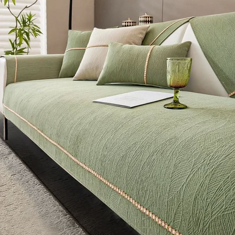 Non-slip sofa cover for living room. Offers stylish protection, easy to clean, pet friendly, linen texture.