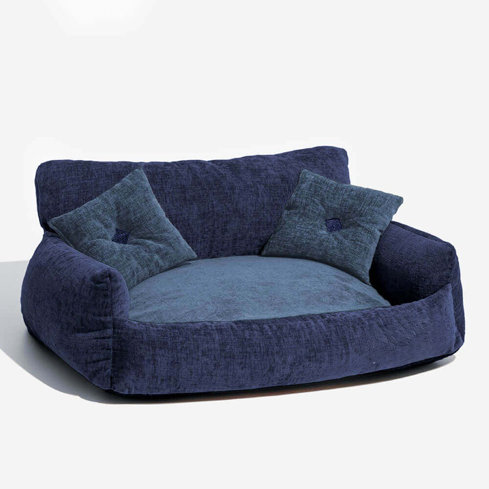 Elegant vintage style dog sofa bed & cat bed. Plush chenille comfort, washable luxury pet furniture for indoor use.