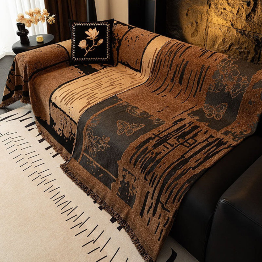 Retro style chenille furniture cover, durable & pet-friendly, protecting sofas from scratches.