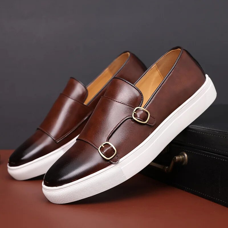 Elegant men's slip-on monk strap loafers, perfect for all-day comfort and sophisticated style.