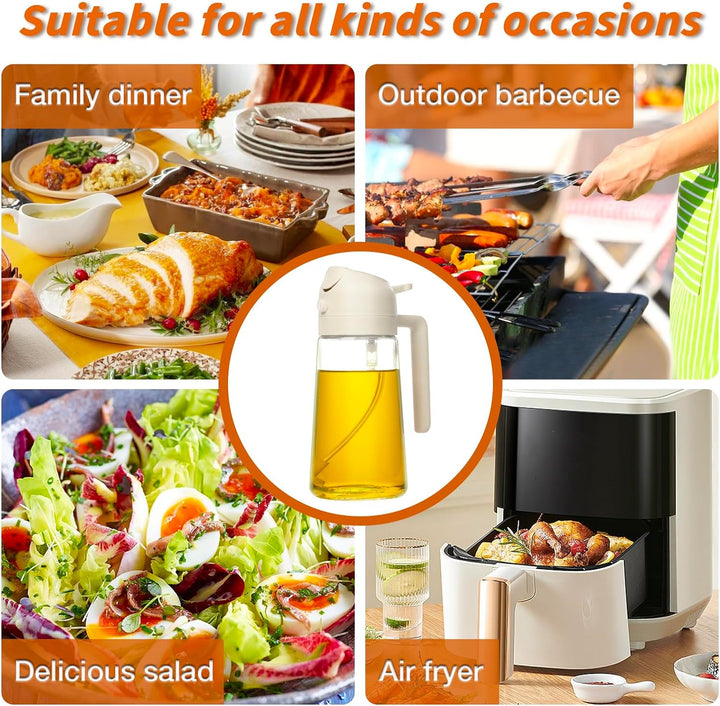 Modern kitchen essential: 16 fl oz dual mode oil sprayer and dispenser for cooking oil.