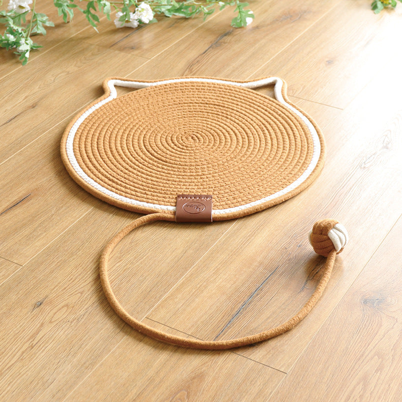 Stylish pet accessory: a cat scratching mat that doubles as a comfortable lounge pad.