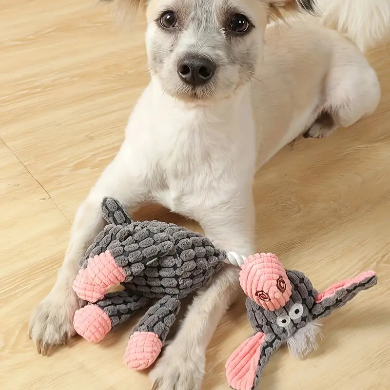 Strong corduroy chew toy for dogs, promoting dental health and suitable for all breeds