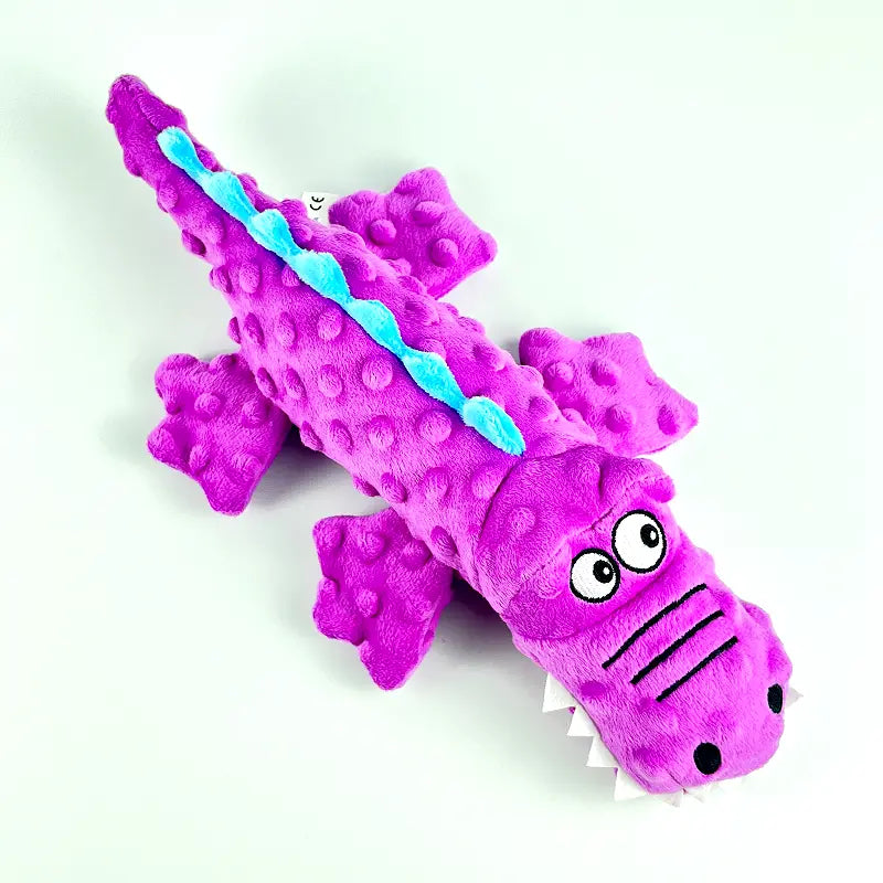 Full view of durable crocodile plush, squeaky ultimate chew toy for aggressive dogs.