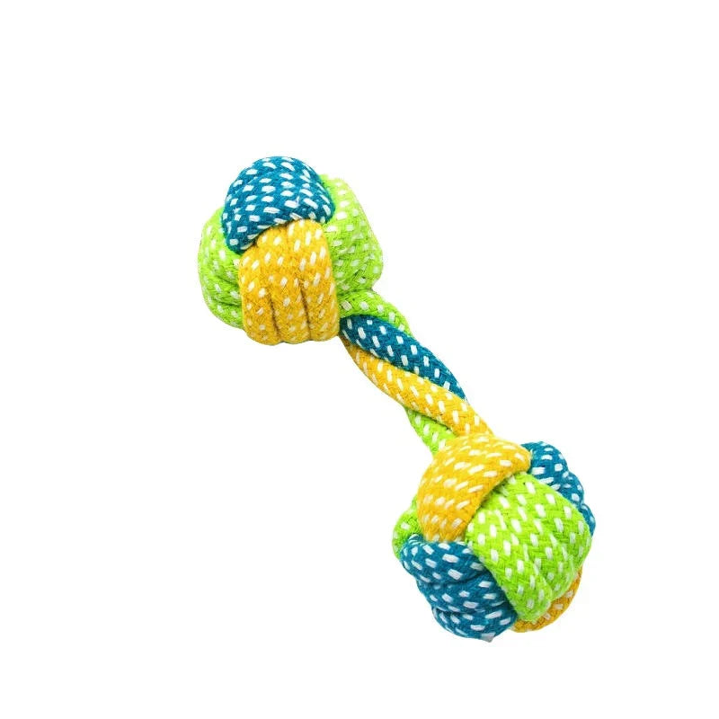 Assortment of durable rope chew toys for dogs in various colors, great for dental care and play