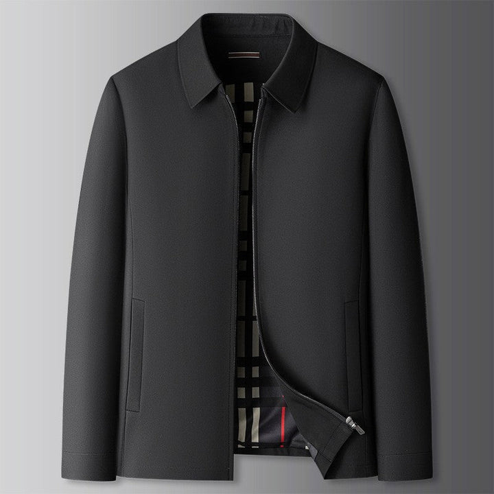 Versatile men's black zip-up jacket. Comfortable casual outerwear, perfect for everyday style.