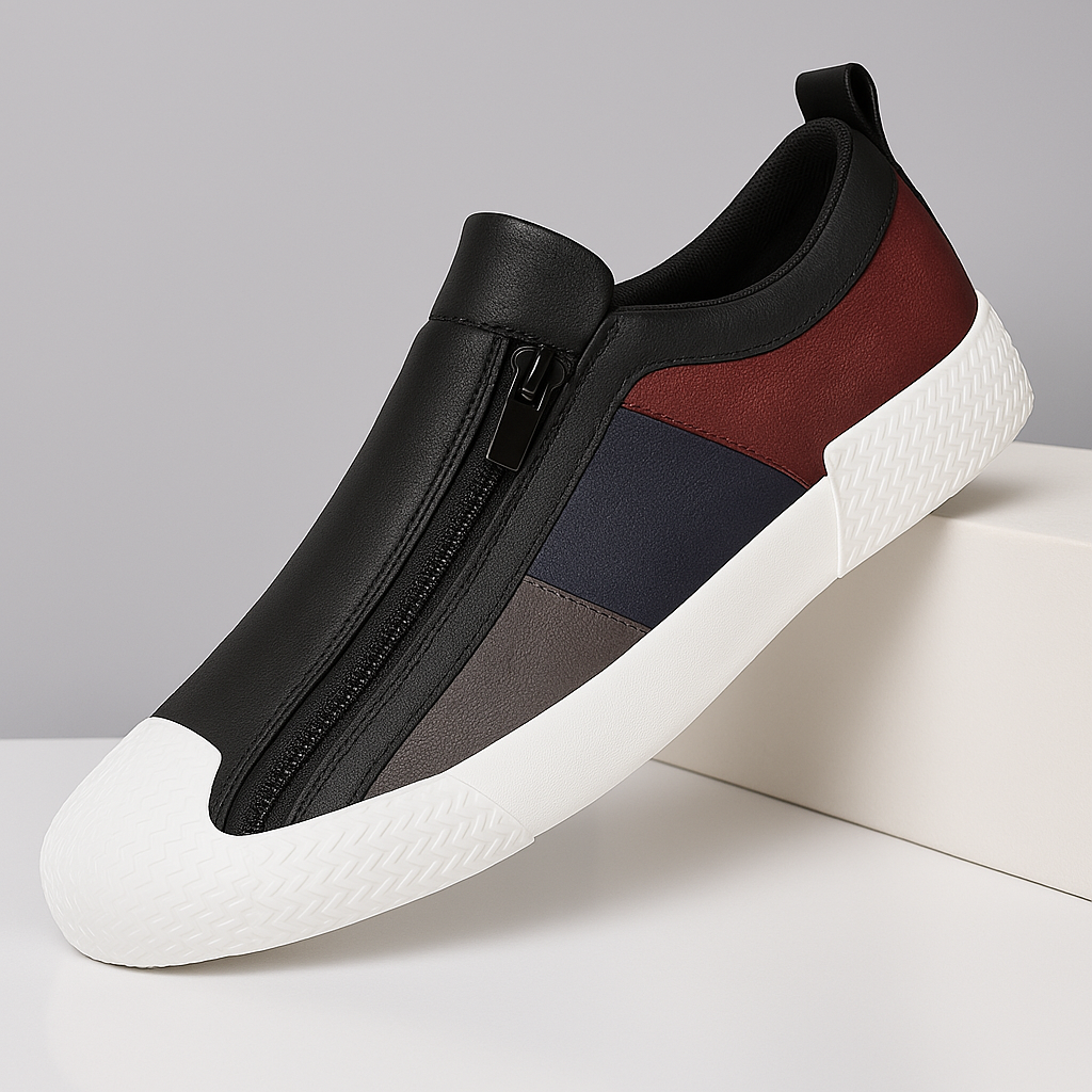Men's modern color block sneakers with textured sole for grip & cushioned comfort.