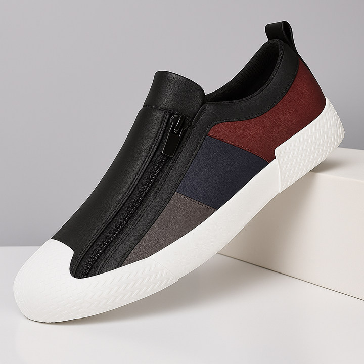 Men's modern color block sneakers with textured sole for grip & cushioned comfort.