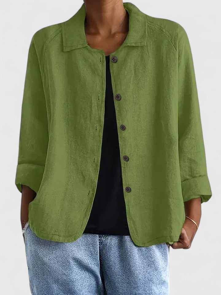 Women's comfortable loose-fit layering top. Versatile button-front for casual wear & stylish seasonal outfits.