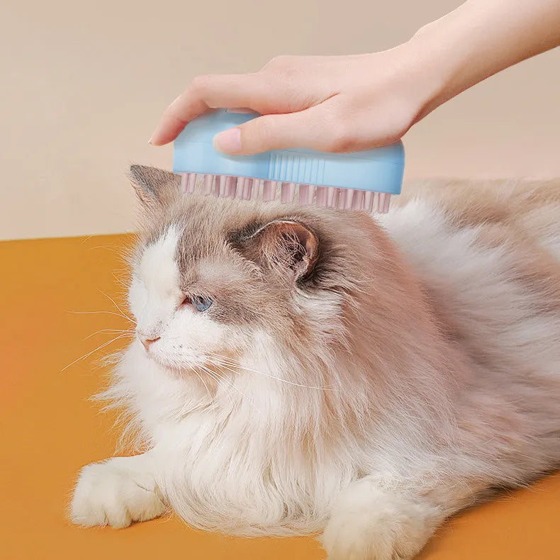 Electric cat grooming brush with massage function and soap dispenser for pet care