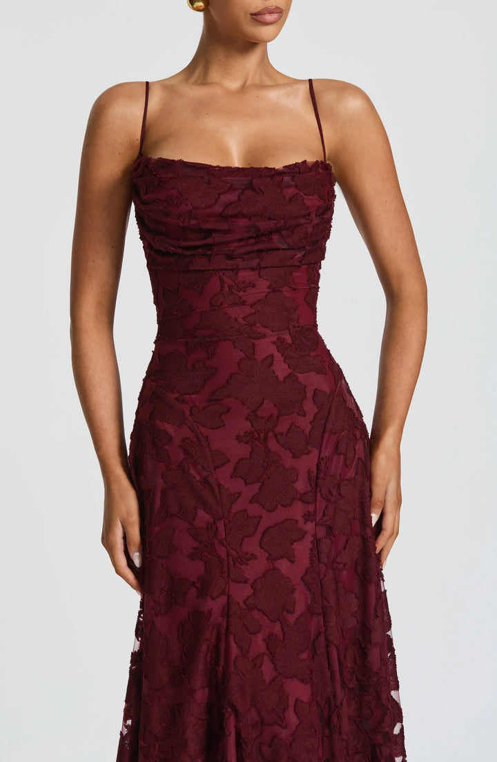 Strappy A-line floral maxi gown, elegant women's dress for evening events, proms & formal parties.
