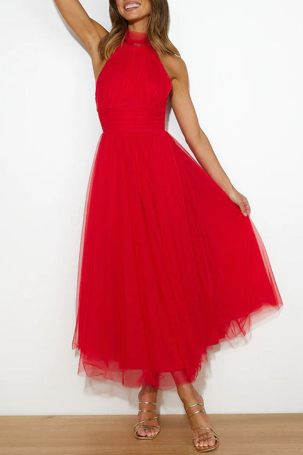 Graceful halter neck maxi dress, an elegant long gown for formal events, evening wear, and special occasions.