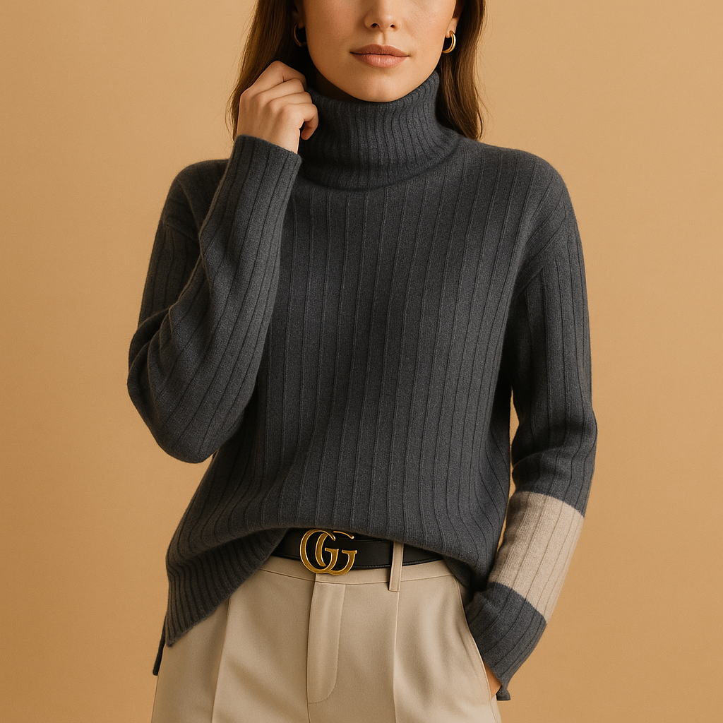 Chic women's long-sleeve turtleneck sweater for cozy winter fashion. Elegant slim fit, perfect for layering.