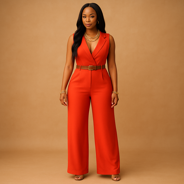 Women's elegant V-neck jumpsuit, perfect for special occasions, formal events, or stylish evening parties.