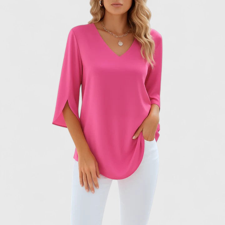 Comfortable women's split sleeve blouse, an elegant top for versatile fashion, from casual to office.