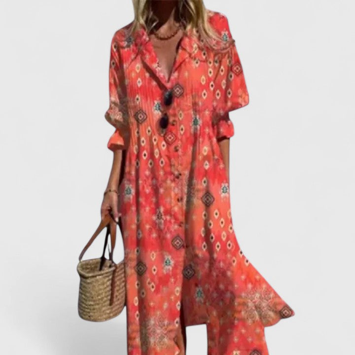 Versatile women's boho maxi dress, an elegant long summer dress suitable for casual wear, chic events, or vacations.