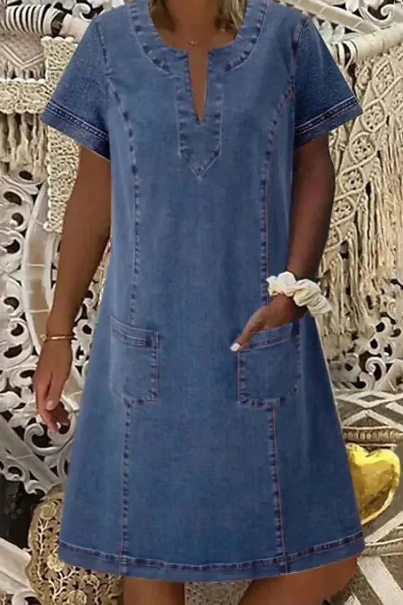 Beautiful blue elegant midi dress for women, classic A-line style, long sleeves, a sophisticated choice for any event.