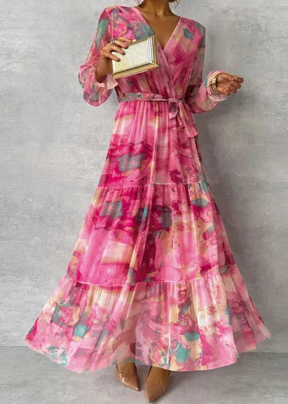 Elegant women's floral maxi dress with classic style, perfect for summer garden parties & special occasions.
