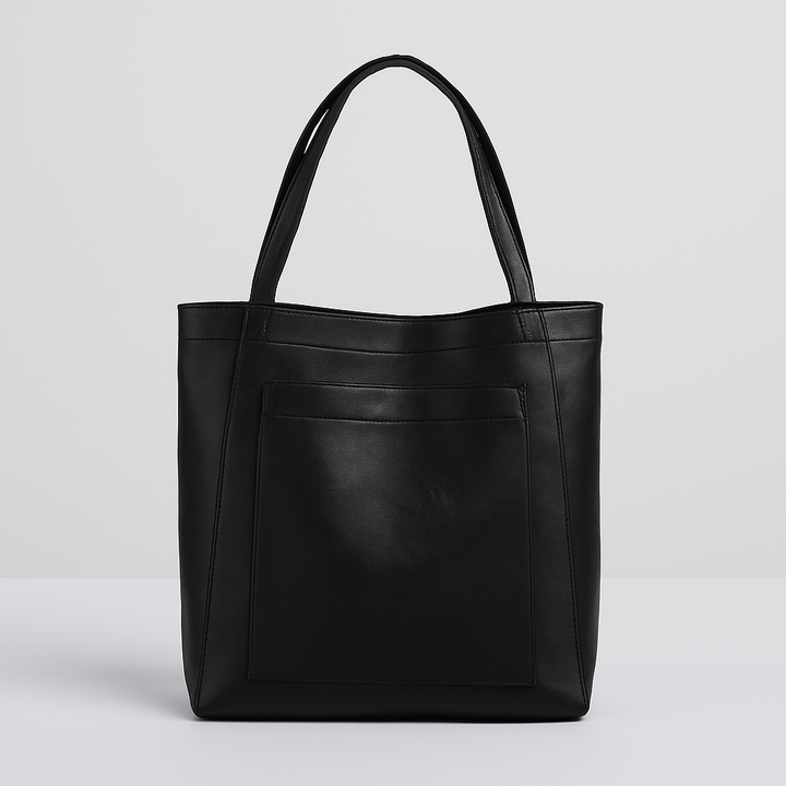 Fashionable women's large coffee shoulder bag with an exterior pocket, ideal for daily essentials & as a work bag.