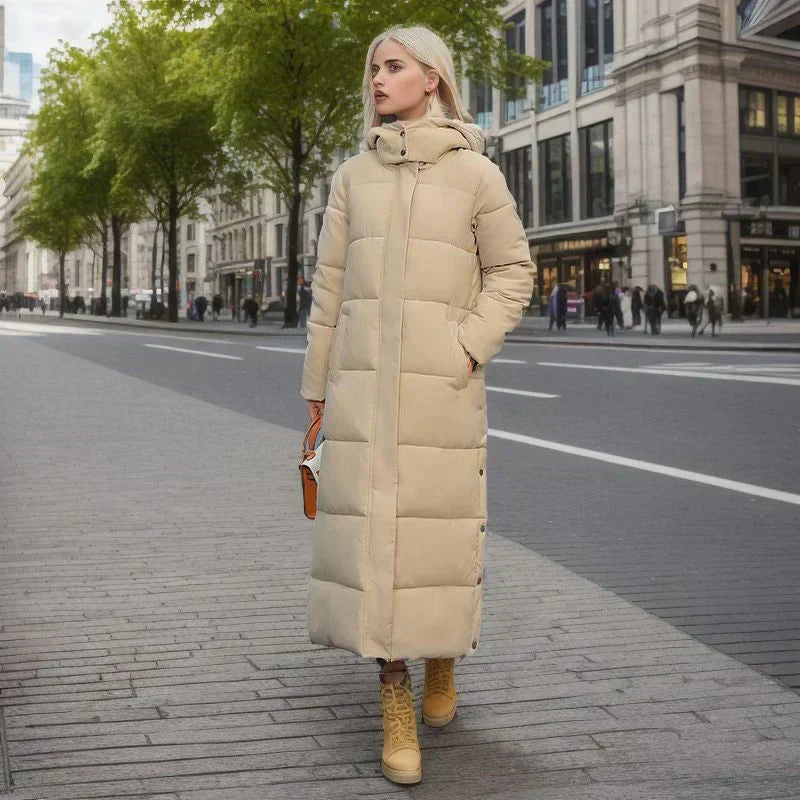 Cozy ladies' long winter coat, durable design for ultimate warmth & fashion.