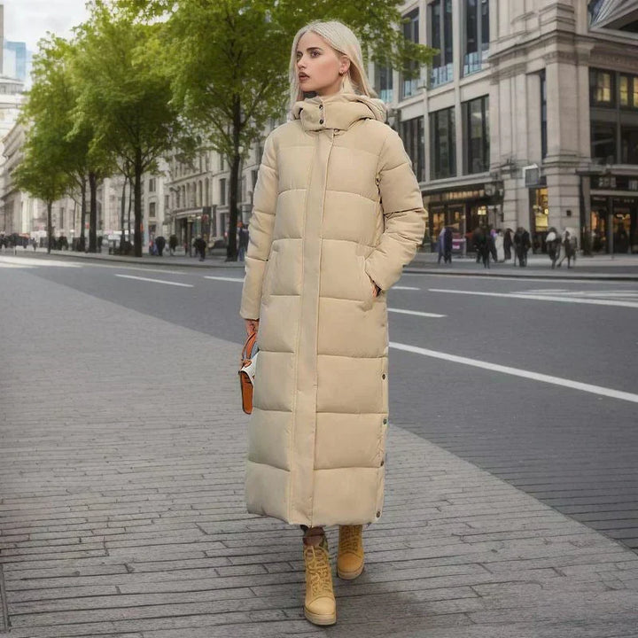 Cozy ladies' long winter coat, durable design for ultimate warmth & fashion.