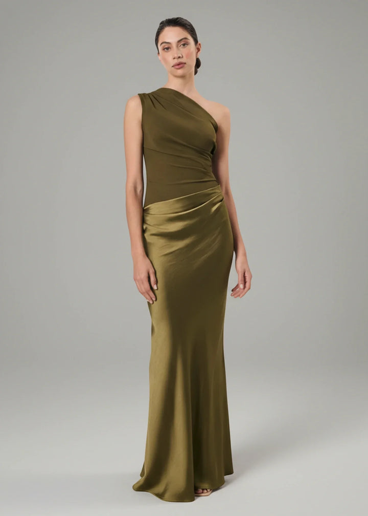 Sky Blue One Shoulder Evening Gown for women. A beautiful, long formal maxi dress perfect for special events.