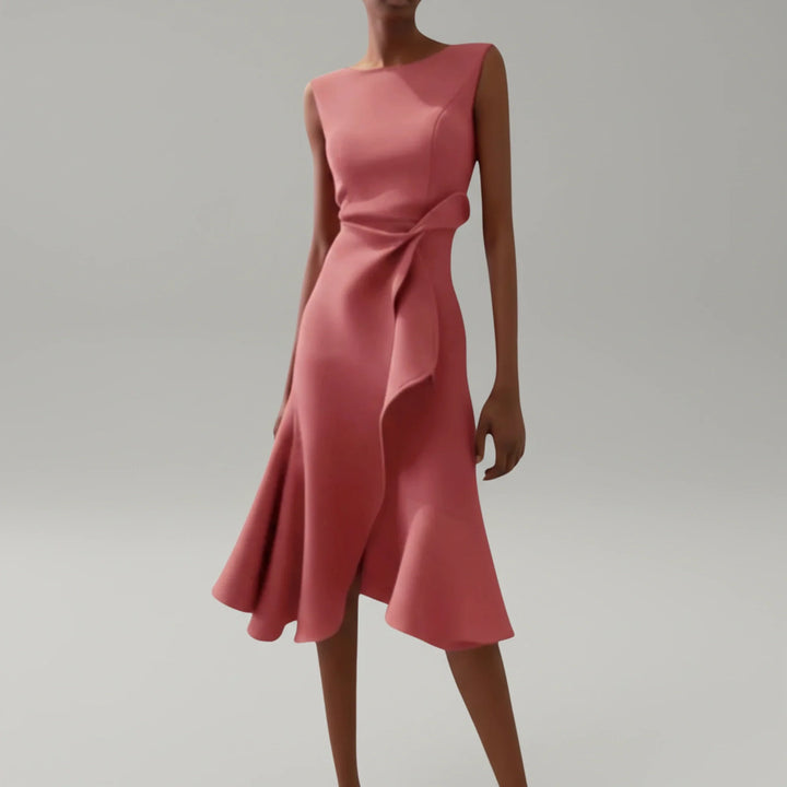 Chic sleeveless A-line midi dress for women, suitable for both elegant occasions & comfortable casual wear.