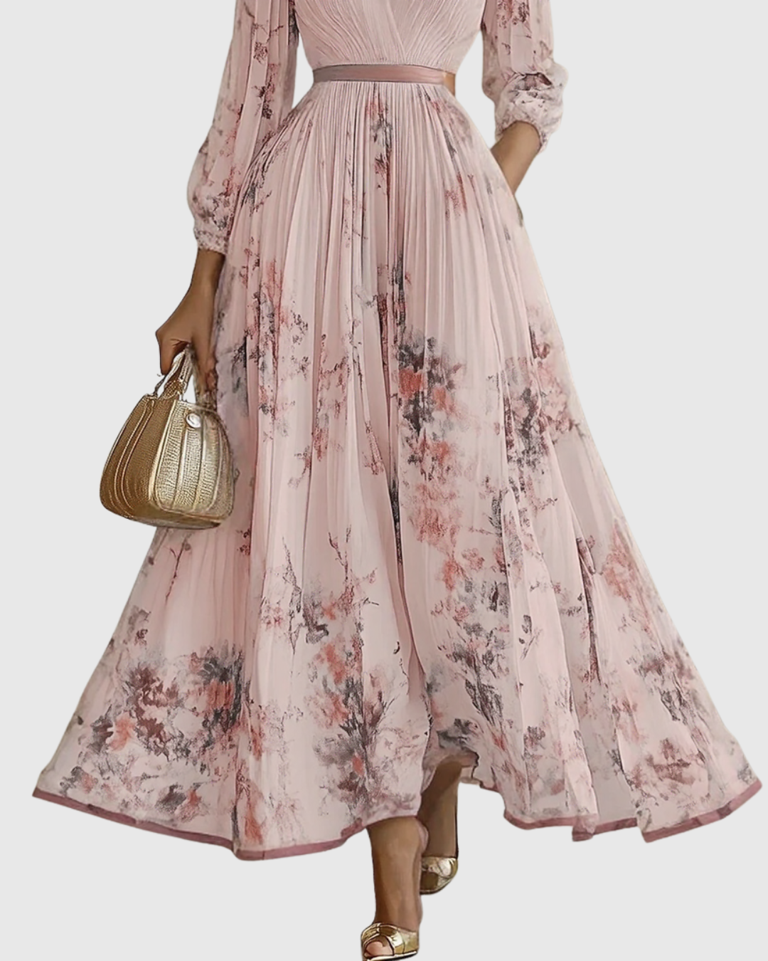 Elegant women's V-neck A-line midi dress, a stylish & comfortable option for parties, formal, or summer.