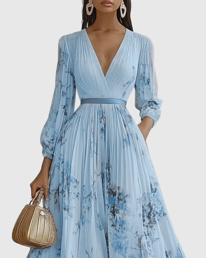 Versatile women's midi dress, featuring a chic V-neck A-line design for any elegant occasion or party.