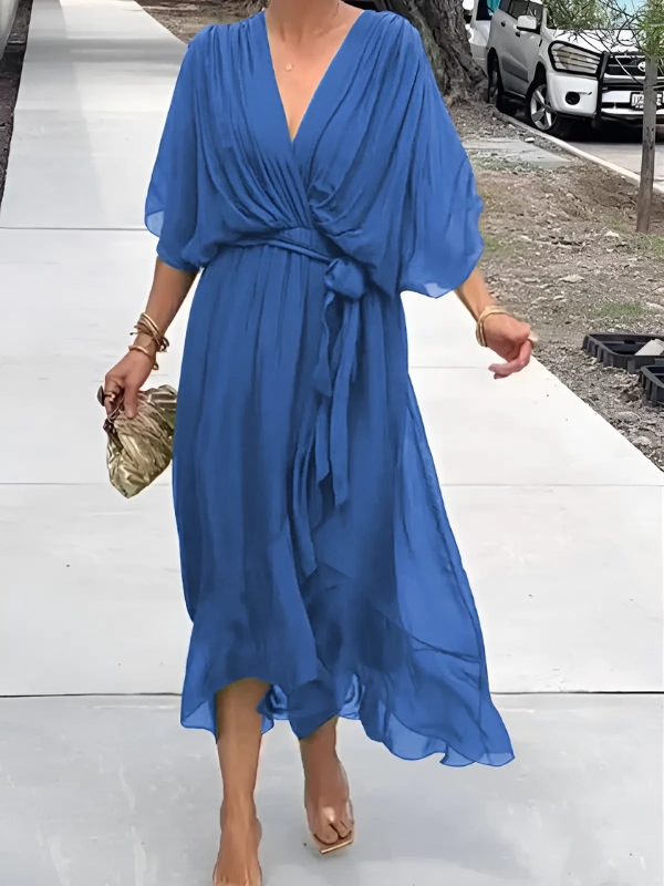 Versatile women's midi wrap dress, styled for casual everyday wear. Comfortable & flattering fit.