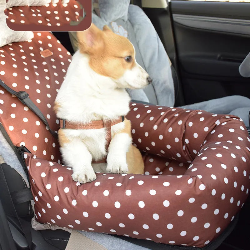 Padded dog car seat for small dogs, ensuring pet safety and comfort during car travel.