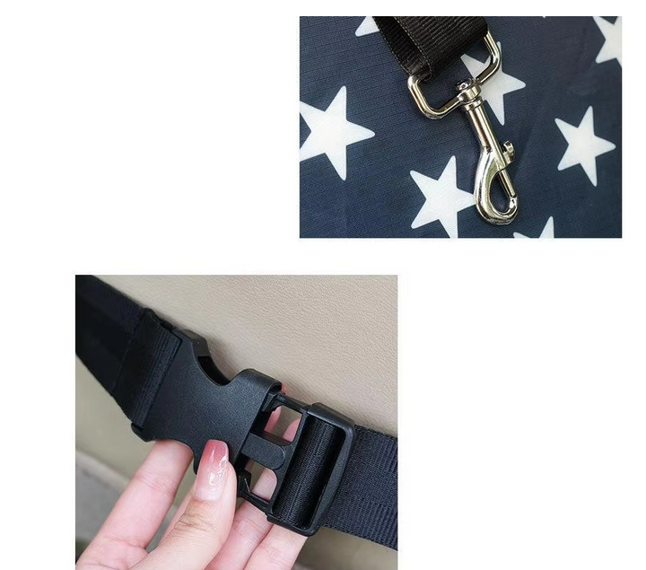 Dog supplies: Elevated car booster seat with securing straps, perfect for pet car travel.