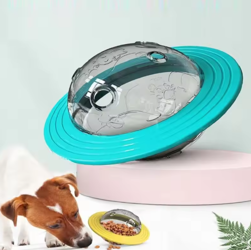 Dog enrichment puzzle toy with treat dispenser to challenge pets and provide mental exercise
