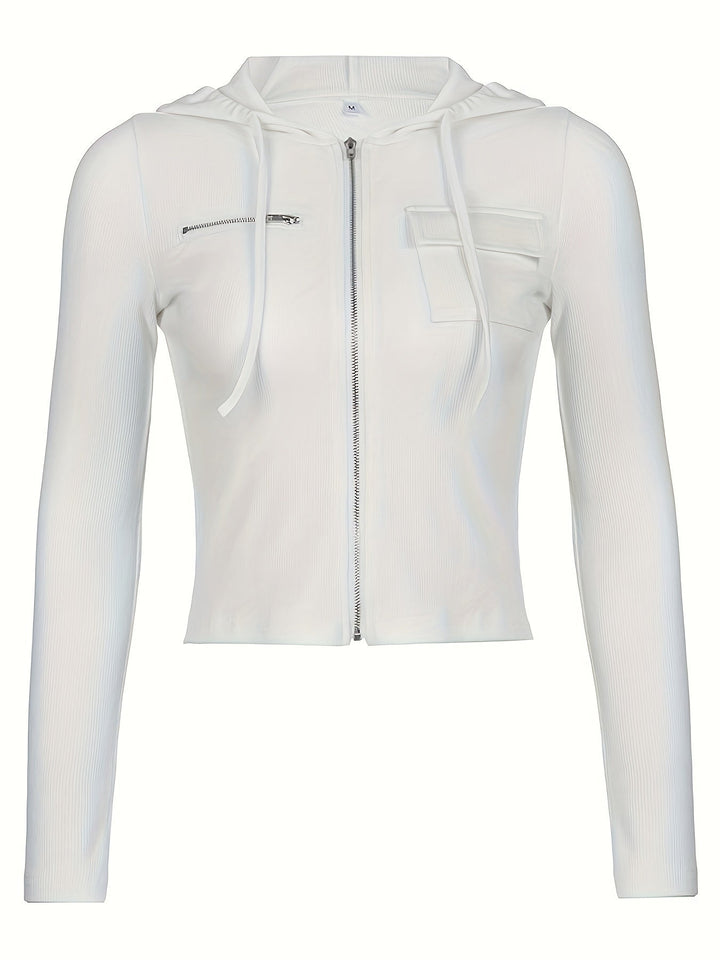 Effortlessly stylish women's cropped hooded sweatshirt with long sleeves for spring comfort & casual wear.