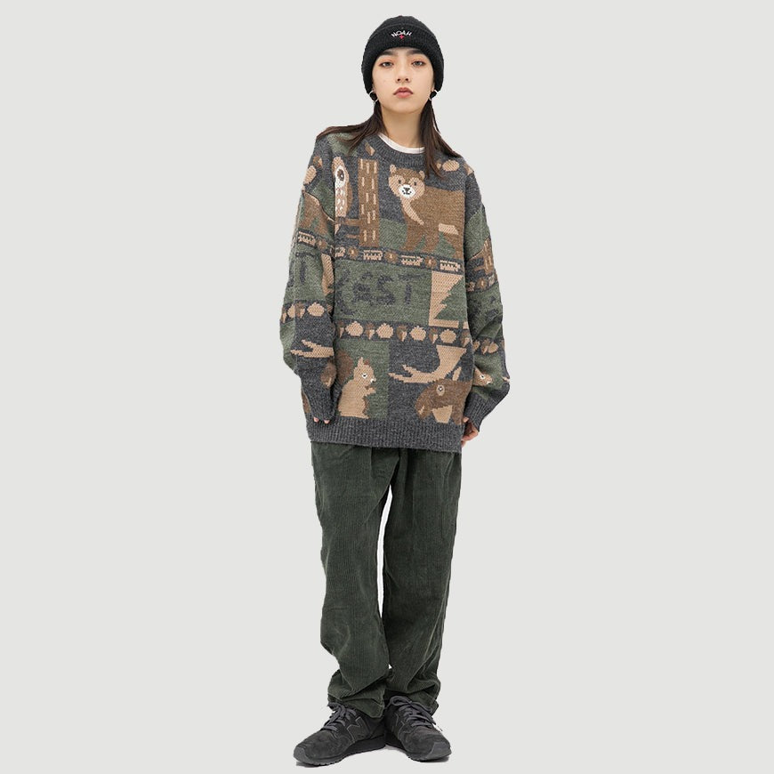 Cozy unisex Forest Friends pullover sweater. Vintage-style crewneck for relaxed fit casual wear, fall & winter.
