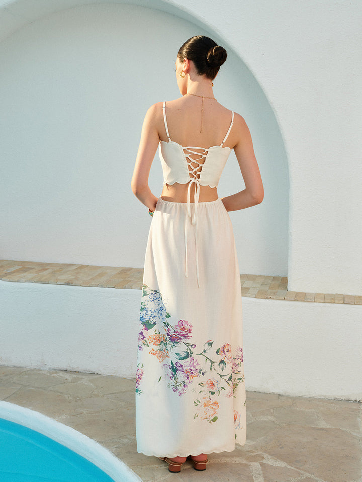 Long women's boho maxi sundress, a flowy summer dress perfect for elegant casual wear or beach outings.