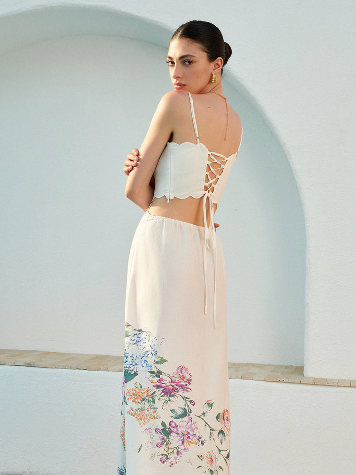Women's white boho maxi sundress, a flowy & comfortable summer dress for casual wear, beach or vacation.