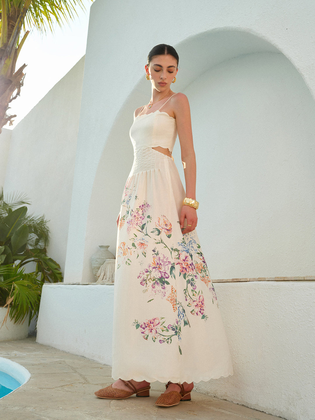 Women's flowy boho maxi sundress, perfect for summer beachwear & vacation. Comfortable and stylish.