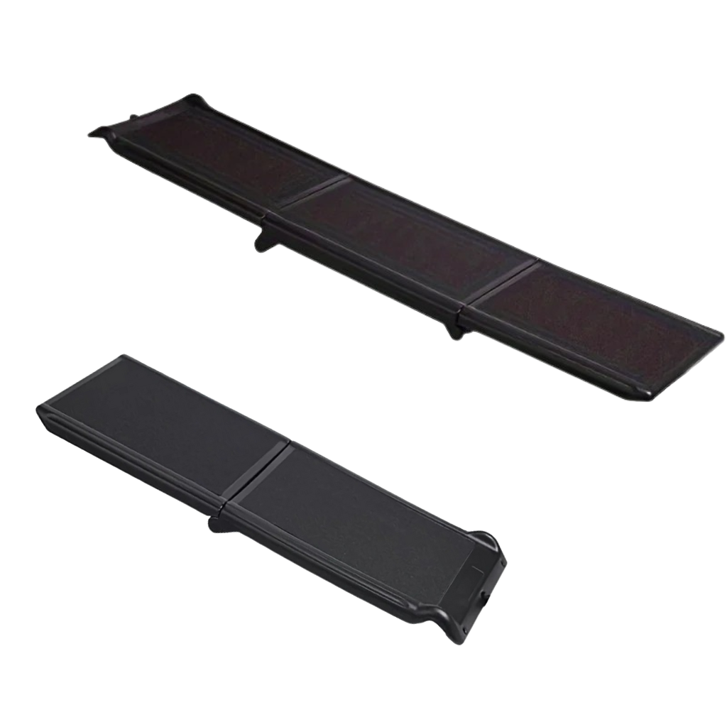 Portable pet access ramp, ideal for joint support, designed for easy storage and vehicle entry for dogs.