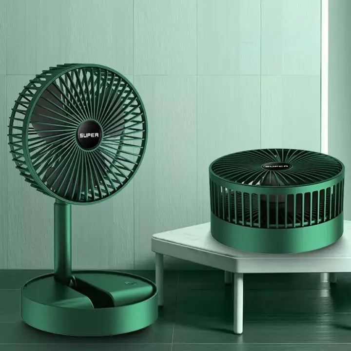 Versatile 4-speed portable fan with 180° adjustable head for powerful personal cooling at desk or home.