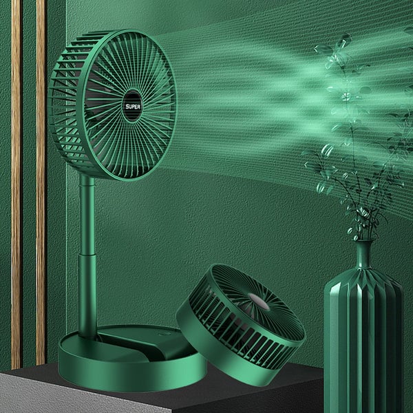 Compact rechargeable portable fan with 4 speeds for personal cooling at home, office, or travel. USB powered.