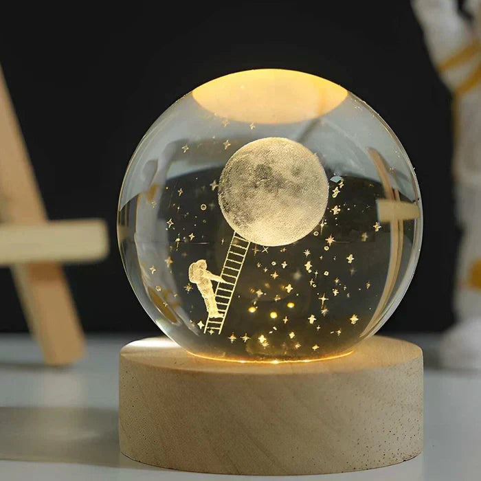 Celestial glowing sphere night light illuminating a modern room, stylish space decor & home lighting.