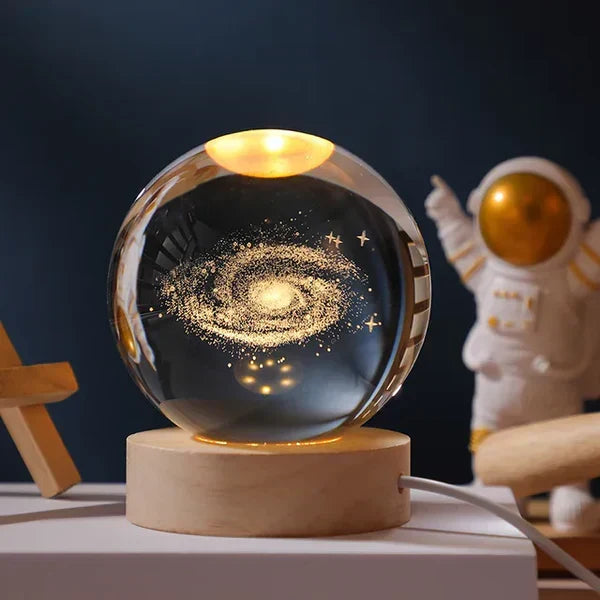 Unique gift: 3D engraved galaxy sphere night light, ideal for space lovers & celestial home decor.