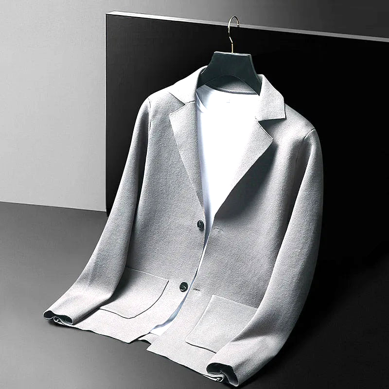 Men's elegant Milano cardigan in gray styled casually, offering versatile comfort for everyday refined layering.