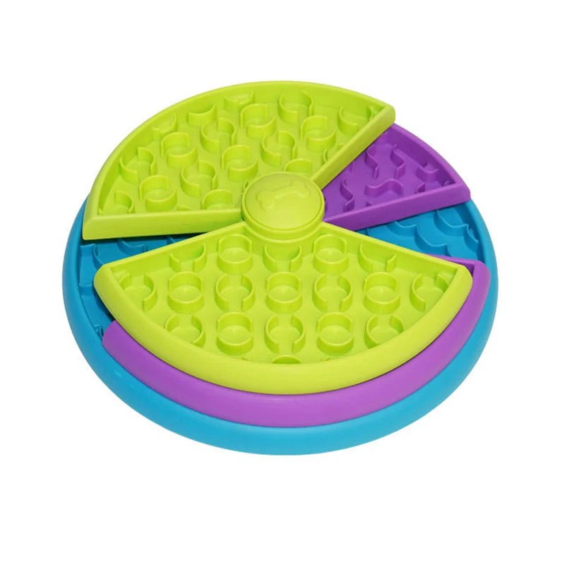 Green interactive slow feeder dog bowl with puzzle design for healthy eating and anti-gulping benefits