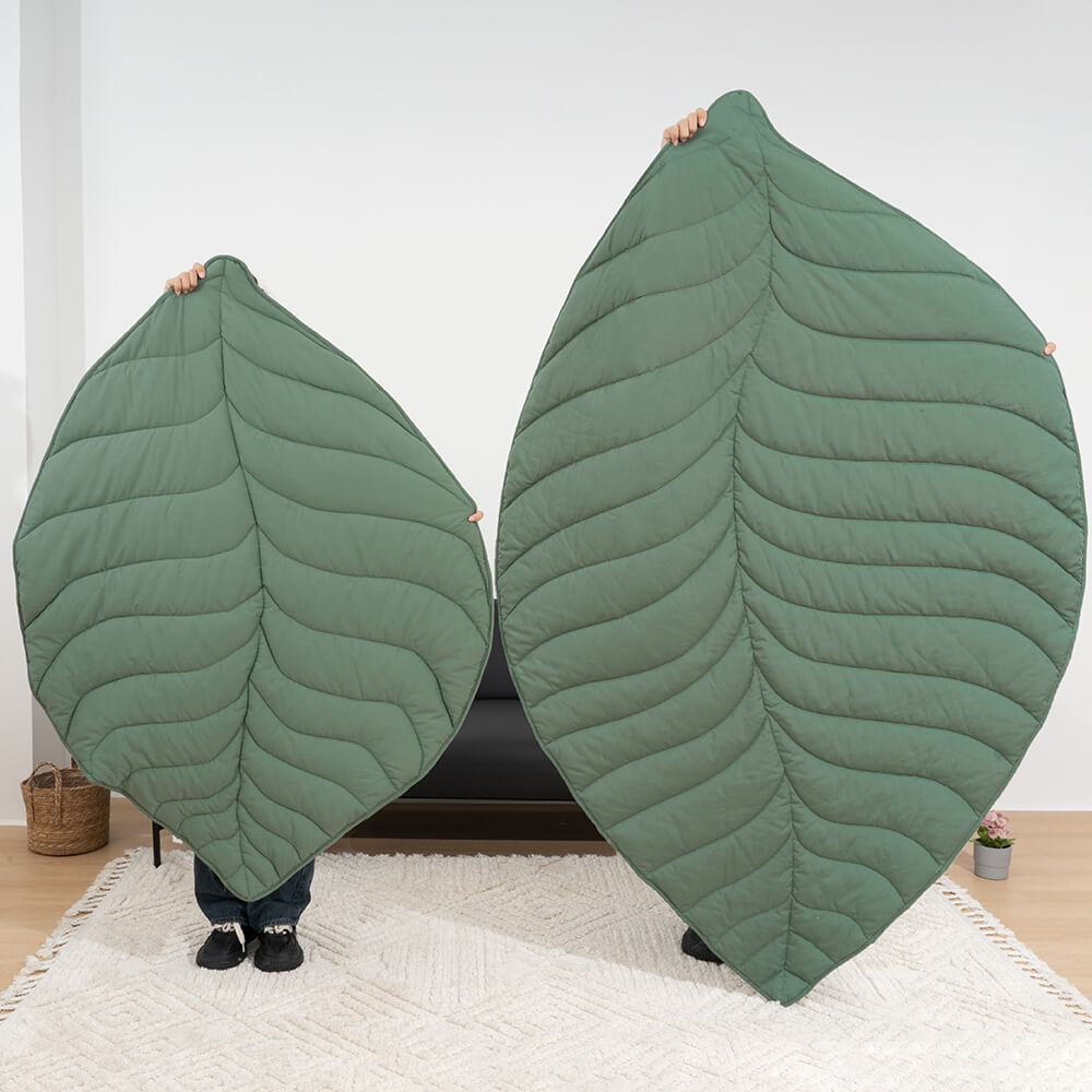 Green leaf shape pet mat & blanket, a must-have pet accessory for home decor.