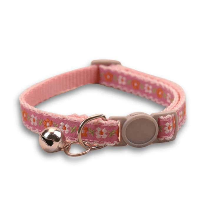 Handmade floral pet collar with colorful blooms for cat or puppy, adjustable, durable, with bell