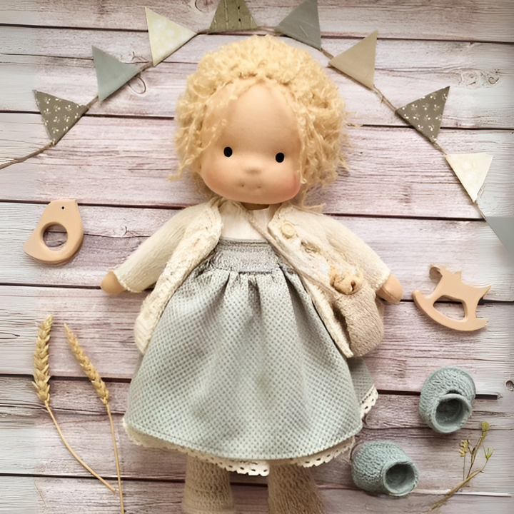 Unique handmade cloth doll, an heirloom children's toy crafted from natural materials.