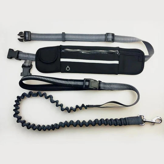 Hands-free dog leash with shock-absorbing waist belt, perfect for running & hiking, adjustable for comfort & control