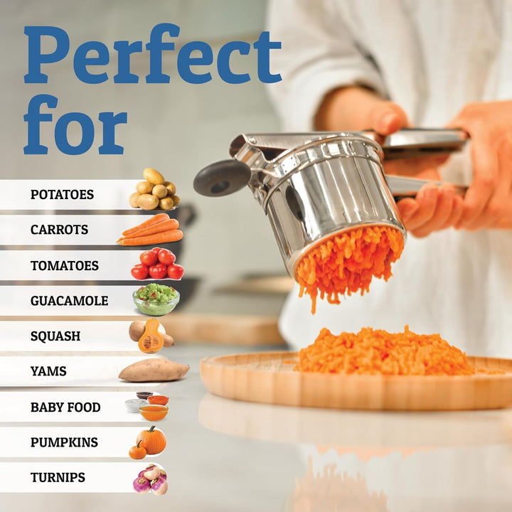 Easy-to-clean heavy-duty stainless steel potato masher for hygienic food prep and smooth results.